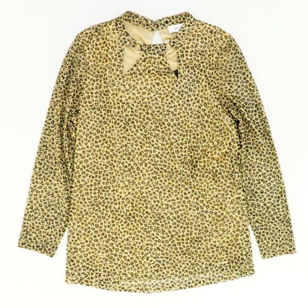Nine West Gold Animal Printed Cutout 3/4 Sleeve Blouse, Small, NWT
